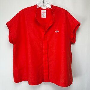 NWOT Danton France Japan Womens Top Size 38 Orange Cotton Linen Pleated Pullover